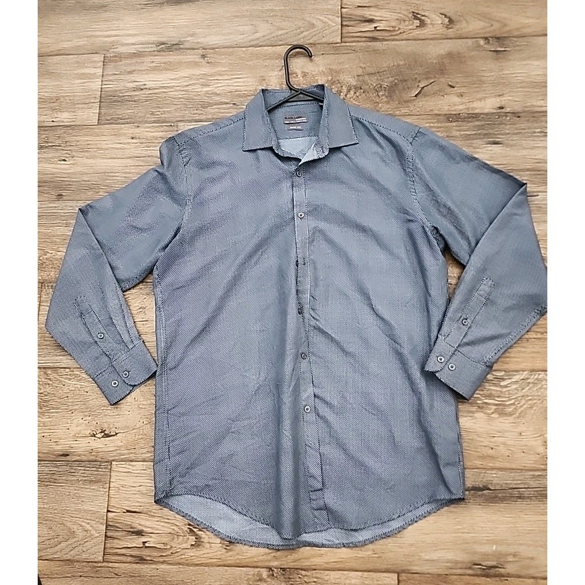 Black Label By Ruffini Mens Slim Fit Button Down Shirt Large Slate Blue White